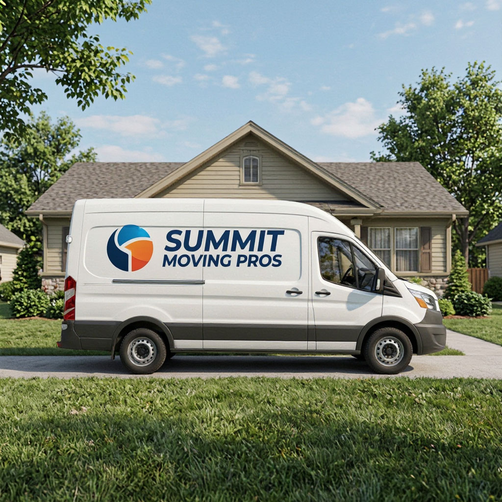 Summit Moving Pros van parked outside a home