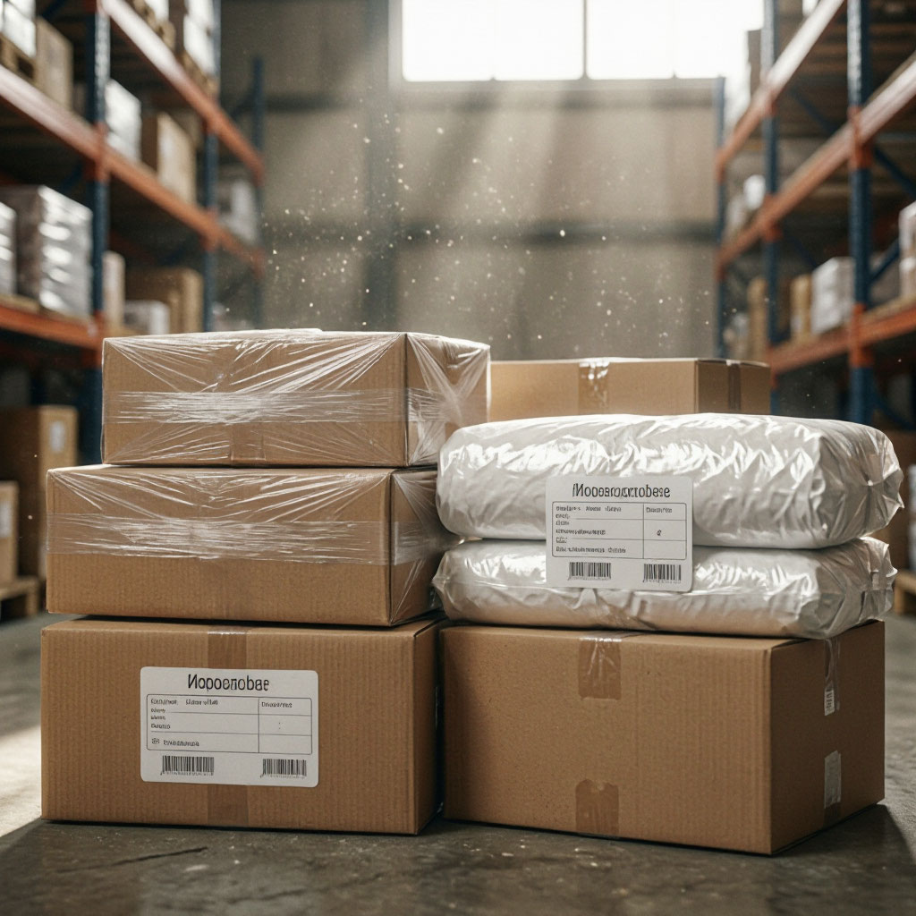 Carefully wrapped items prepared for transport